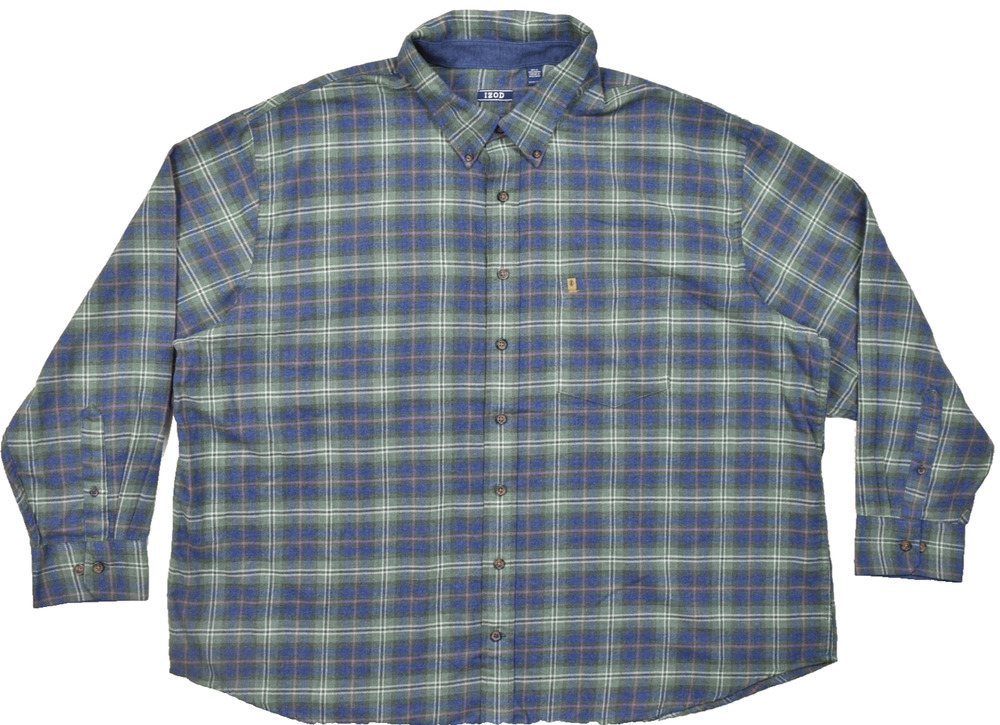 IZOD Men's Size 3XB Green Blue Plaid Flannel Long Sleeve Button Down Shirt Big
